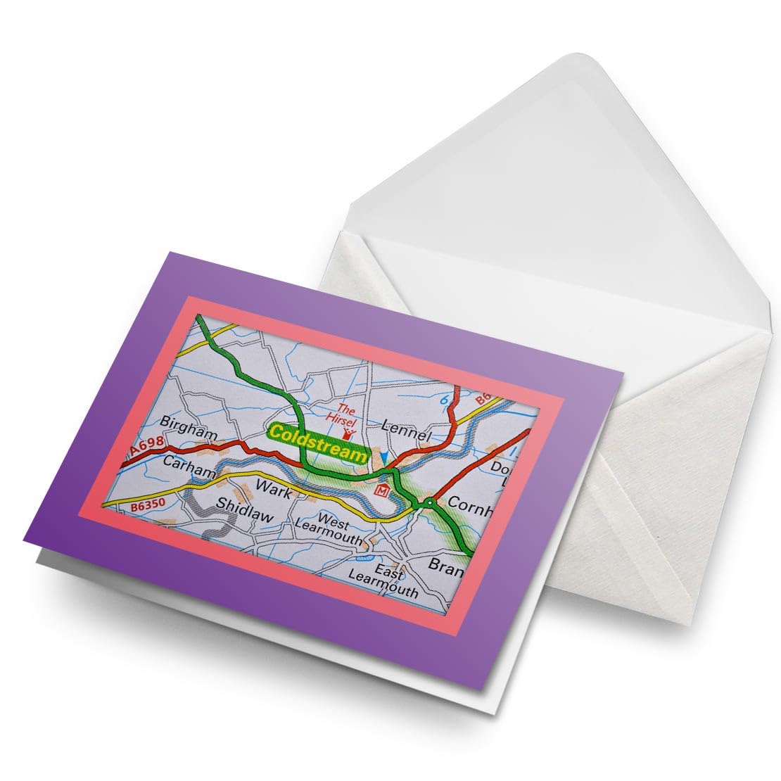 Greeting Card Purple & Coral (Photo Insert) - Coldstream Scotland Travel Holiday UK - Blank Birthday Celebration Anniversary, Envelope Included #50565