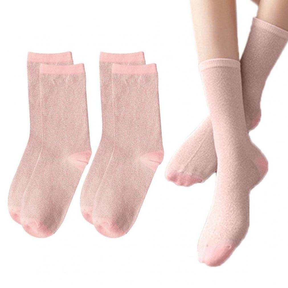 Haowul Women's Style Gold and Silver Silk Material Women's Fashion Socks Solid Color Glitter Shiny High Elastic Fashionable Sock