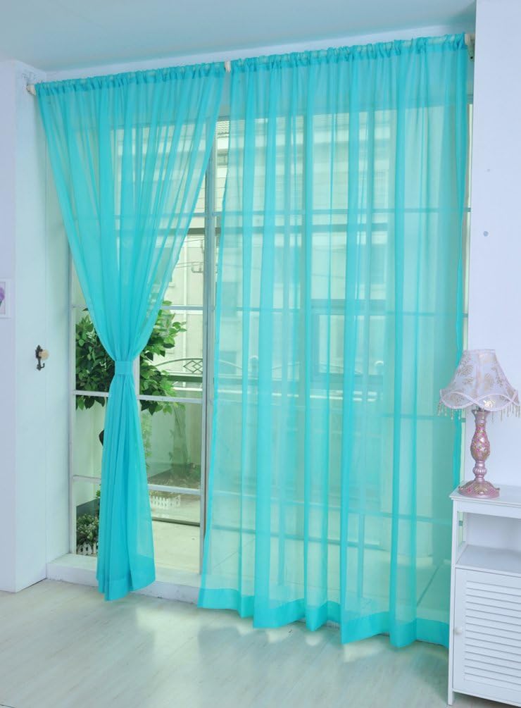 Amazon.com: Yiyida Blue Sheer Voile Curtains, Net Curtains, Slot Top