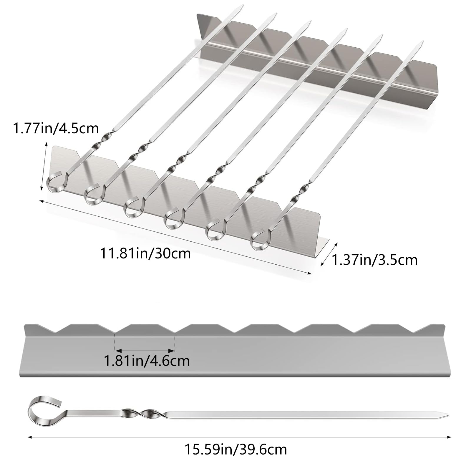 Lot de 6 brochettes de barbecue en acier inoxydable avec support pour barbecue, barbecue à chachlyk avec étagère fixe, cadeaux pour hommes, brochettes à brochettes en acier inoxydable, 6 longues Lot de 6 brochettes de barbecue en acier inoxydable avec support pour barbecue, barbecue à chachlyk avec étagère fixe, cadeaux pour hommes, brochettes à brochettes en acier inoxydable, 6 longues