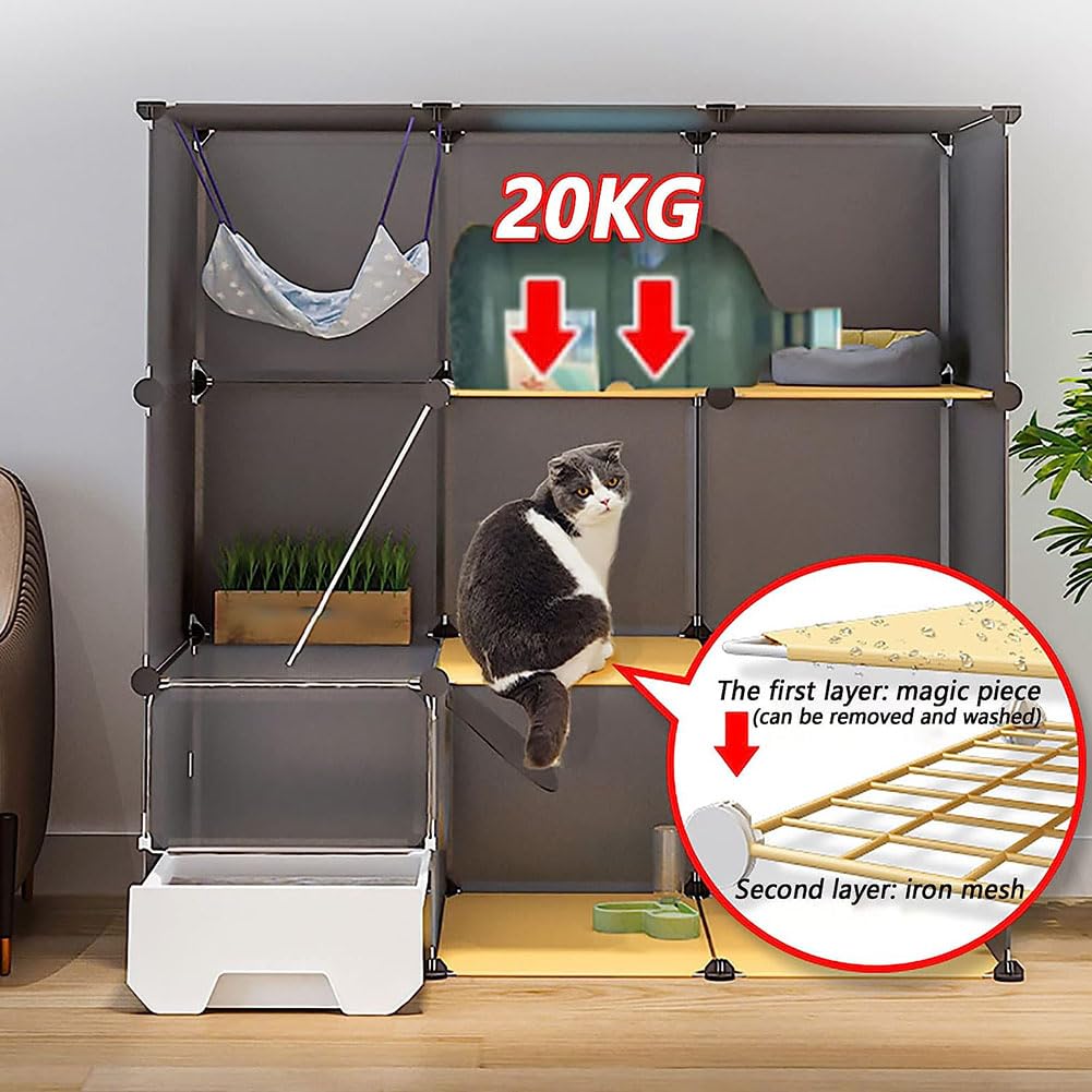 DIY Petit Animal Cage pour Animaux, Enclos Chat Balcon Metal, Clôture Pliable pour Lapins, Cochons d'Inde, Chiots, Chat, Furet - Extérieur/Interieur, Noir, 111x49x75cm
