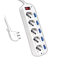 V-TAC Multpresa Elettrica con Interruttori Indipendenti - 5 Prese 10/16A Bipasso + Schuko