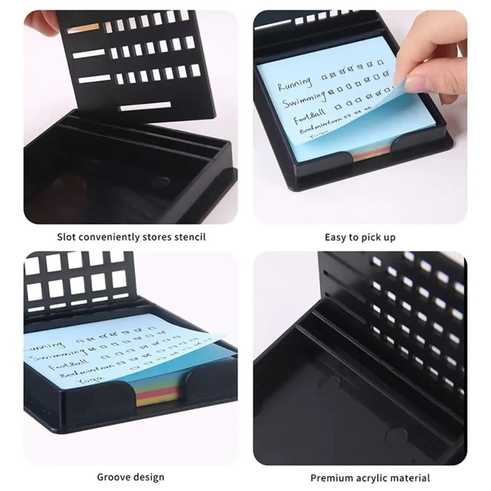 Organizador de escritorio para notas adhesivas, juego de 4 soportes 5 en 1 con plantilla multiusos para ahorrar espacio