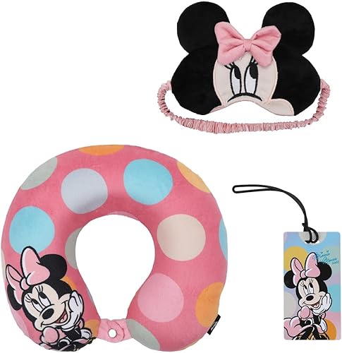 Minnie Mouse - Juego de viaje para niños con almohada para el cuello, máscara de ojos y etiqueta de equipaje, Disney Magic on the Go!, Multi colorido