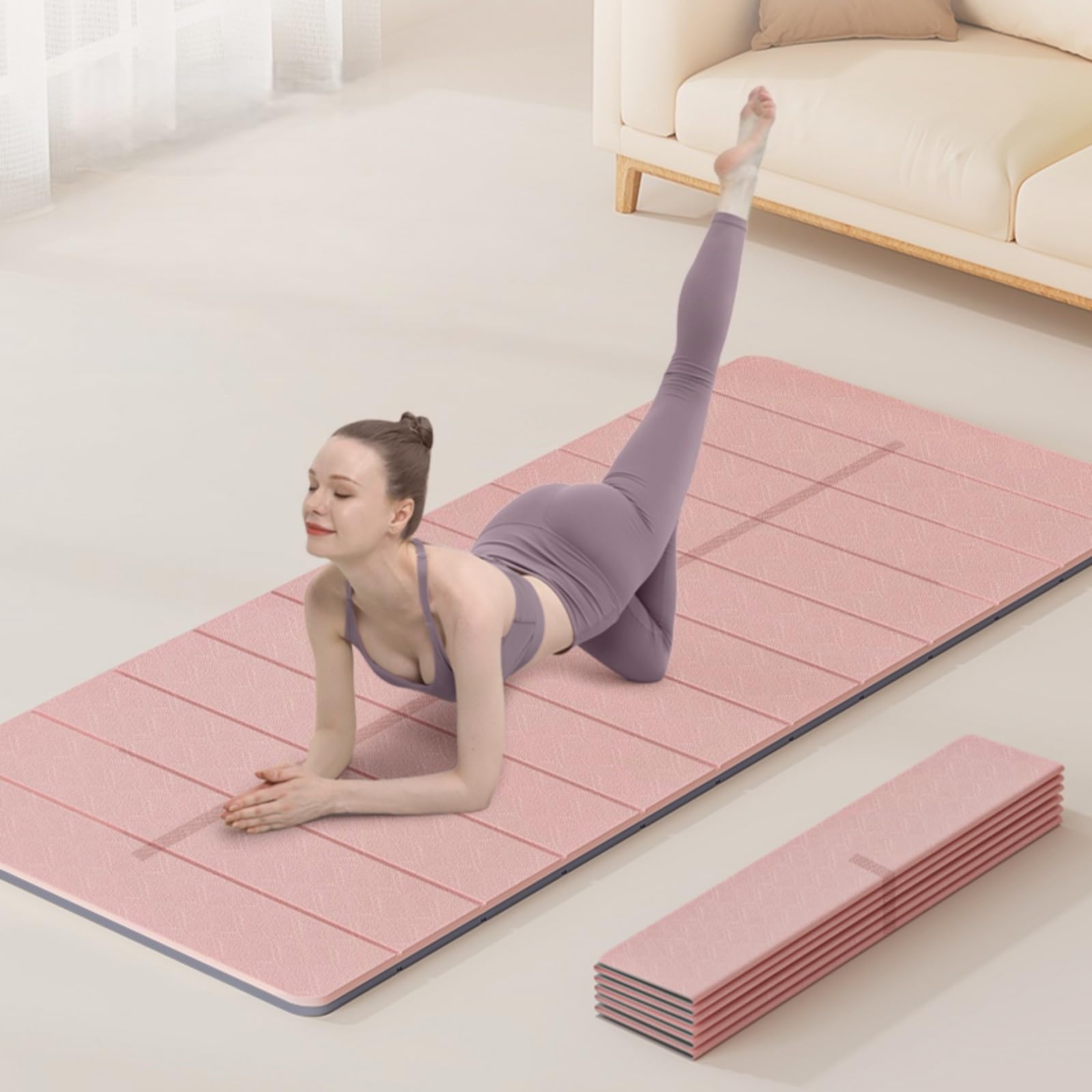 Doblar Esterilla De Yoga Multifuncional LíNea de ElastóMero TermopláStico AlineacióN Colchoneta Antideslizante and Pilates Gimnasio Estiramientos Hombre/Mujer