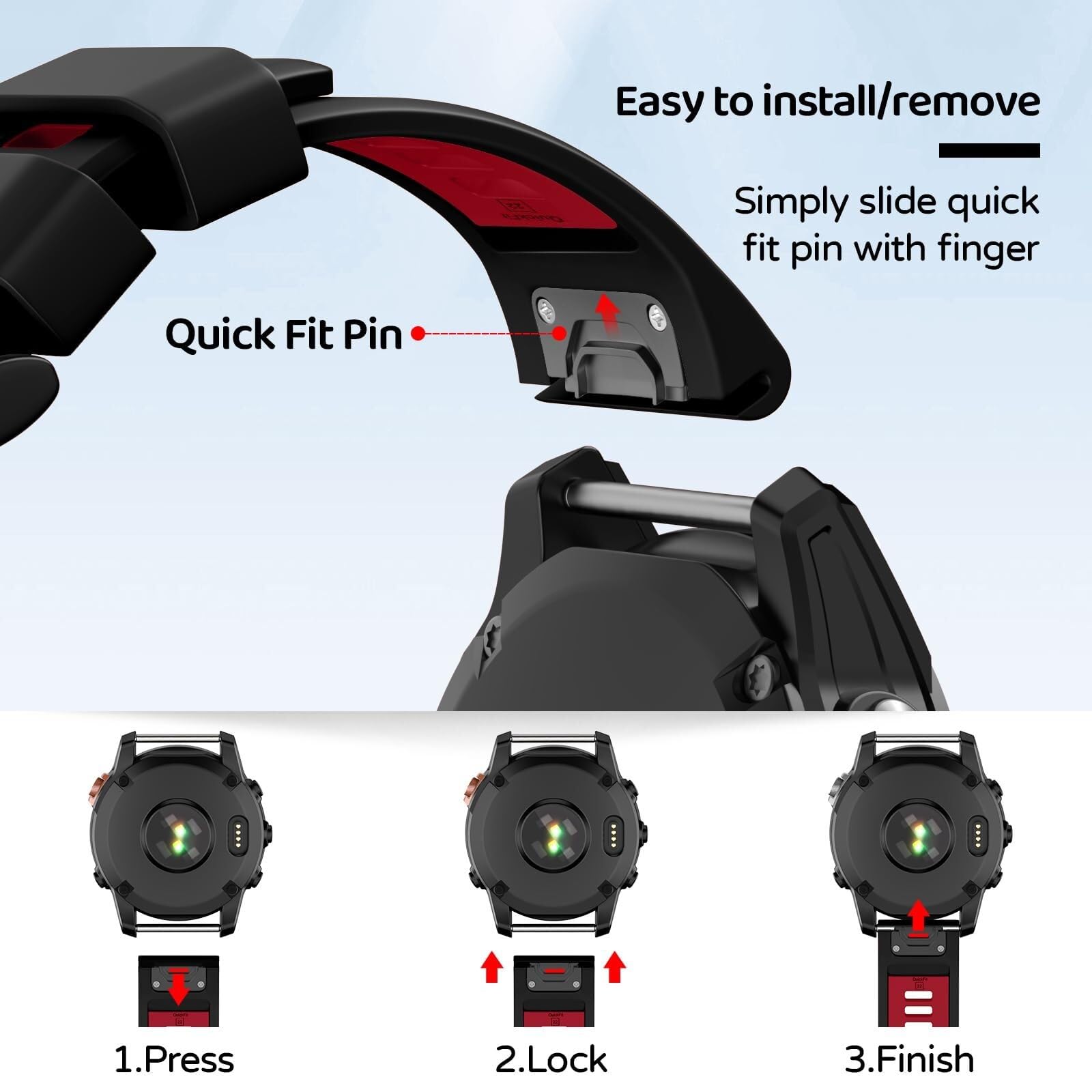 Pasek do zegarka Garmin Fenix 7 Pro / Fenix 7 / Fenix 6 / Fenix 6 Pro / Fenix 5 / Epix Pro 47 mm, 22 mm, silikonowy pasek zastępczy QuickFit do Garmin Forerunner 965 / 955 / 945 / 935