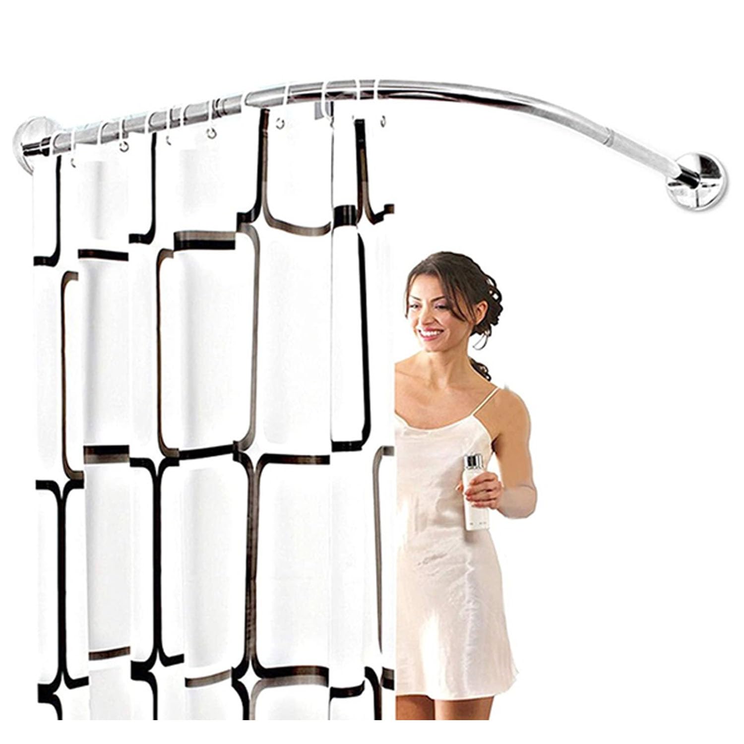 Barre de douche courbée L-SD réglable en acier inoxydable 304 pour salle de bain, installation sans perçage ou sans perçage, extensible de 70 à 95 cm, parfaite pour les magasins de vêtements