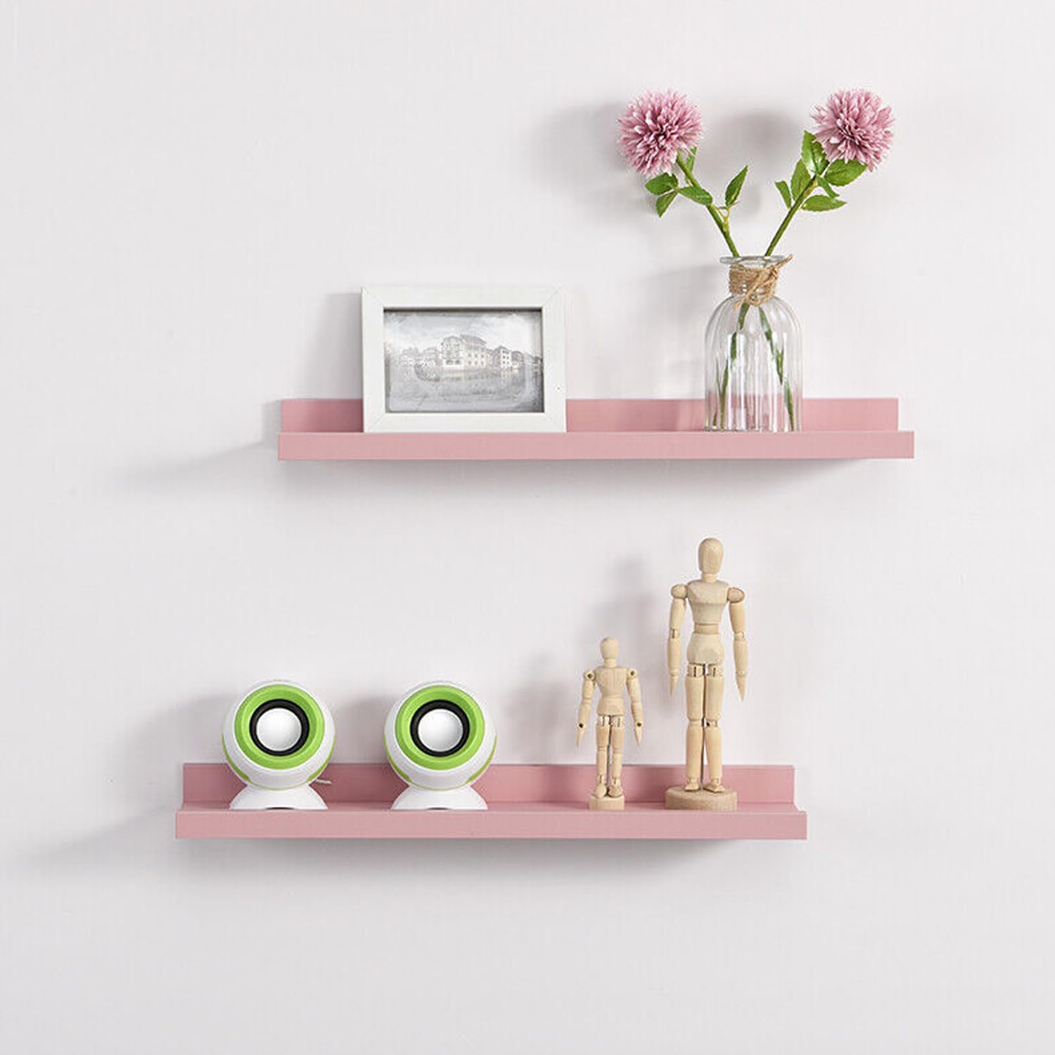 YORKSHIRE HOMEWARE Set of 2 Industrial Wall Photo Shelf Wooden Floating Shelf Wall Mounted Display Shelves Decorative Hanging Shelving Unit for Bedroom Living Room Office (80cm, Blush Pink Shelf)