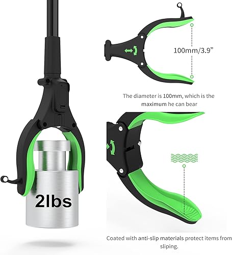 Miniatura 3 de Reacher Grabber Herramienta de recogida con luz, 32 pulgadas mejoradas herramientas de agarre largo con mandíbula giratoria de 90, garra portátil