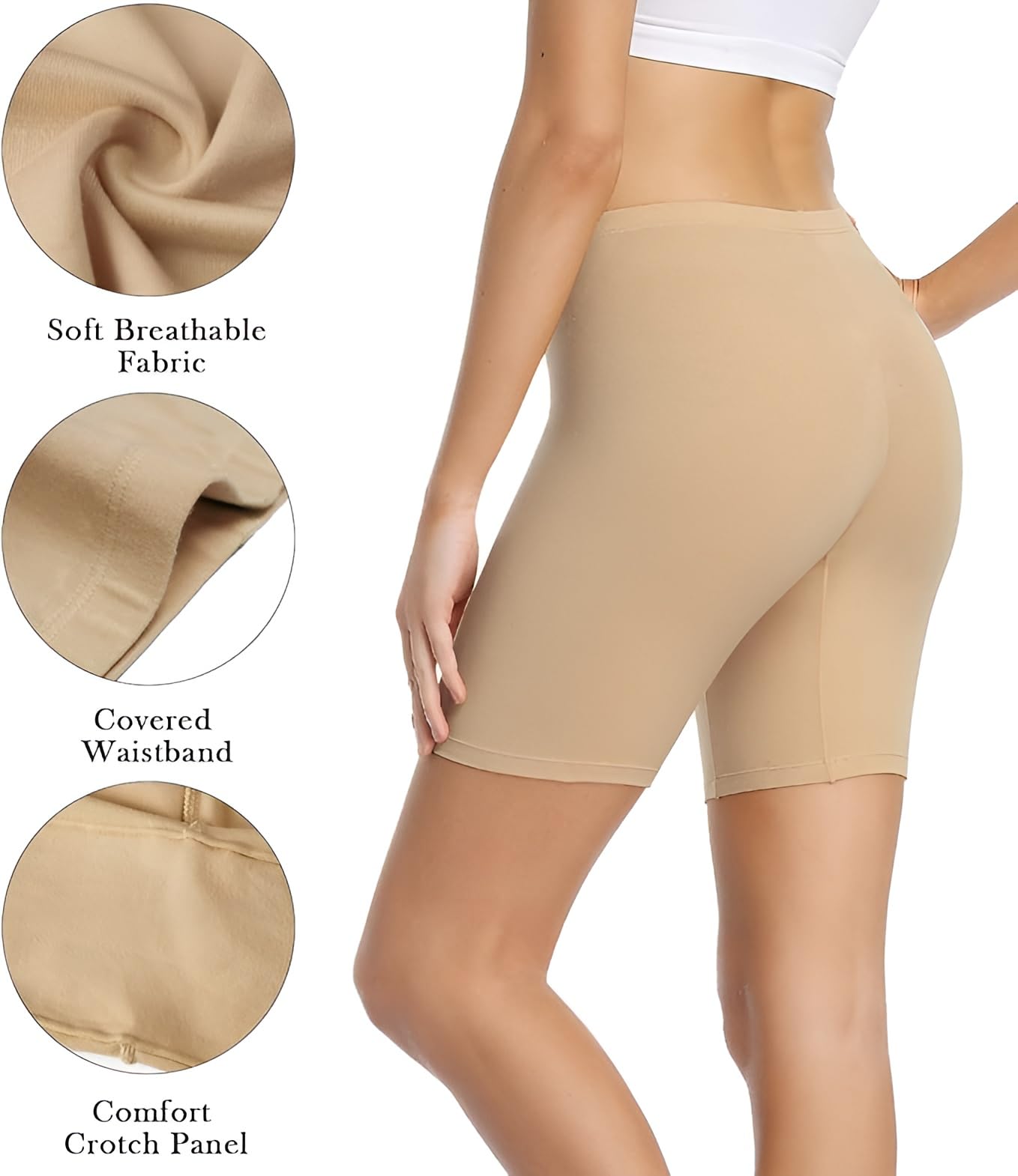 ATOX Women's Boxer Shorts | Cotton Cycling Shorts | Slip Shorts for Under Dresses High Waisted Bike Shorts (Beige) 2