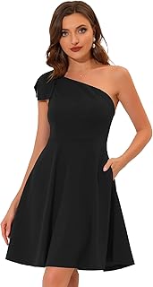 Evening Cocktail Dress for Women's Party Elegant Flared One Shoulder Formal Dresses - Buy now