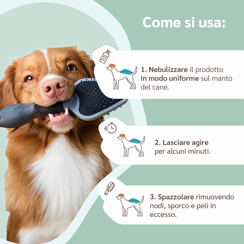 amusi Balsamo Cani Pelo Lungo Spray Sciogli Nodi Pelo Cane 250ml - Made in Italy, Formula Ipollergenica, Lucida, Condiziona, Nutre, Effetto Antistatico, Balsamo per Cani Spray, Districante Pelo Cane