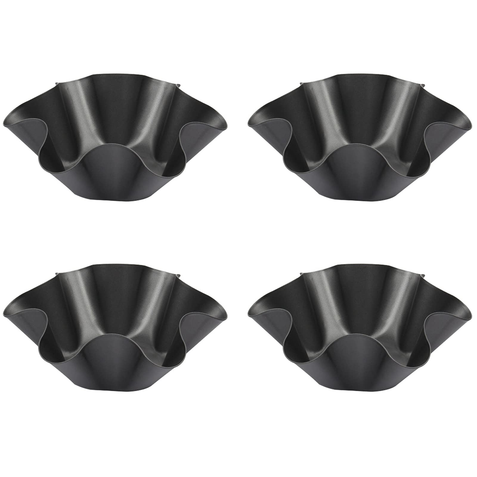 Eurobuy 4Pcs Tortilla Pan Set Non-Stick Fluted Tortilla Shell Pans Carbon Steel Taco Salad Bowl Makers Heat Resistant Flower Baking Molds, Easy to for Restaurant Chef