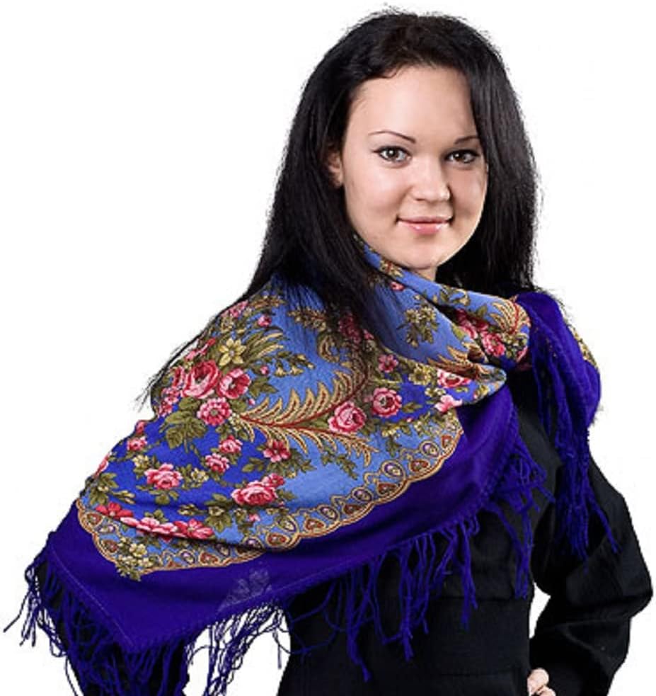 Pavlovo Posad Russian Shawl 100% Wool 89x89 cm 35x35" Pashmina Scarf Wrap Wool Tassels 1264-14