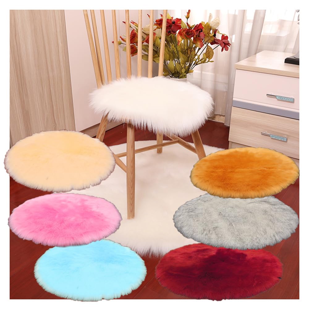 Tapis rond en peau de mouton synthétique - 80 x 80 cm - Violet moelleux - Poils longs - Imitation laine - Antidérapant - Lavable - Décoration d'intérieur