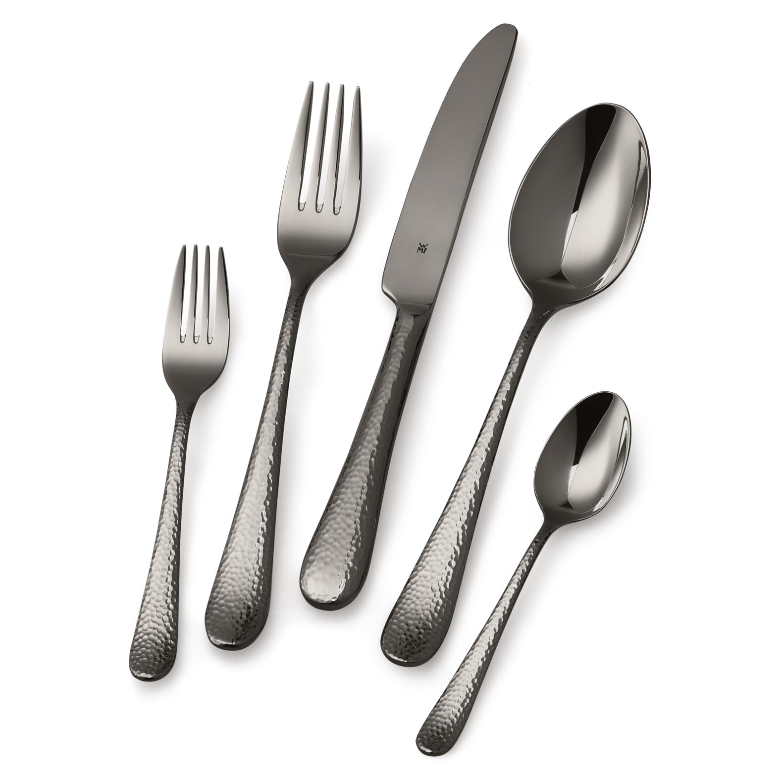 WMF Sitello Midnight Edition Posate 30 Pezzi per 6 Persone, Acciaio Inox Cromargan Lucido, Finitura martellata Lucida, Nero