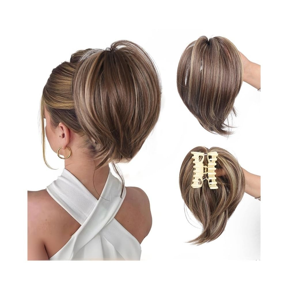 Real Human Hair Bun Clip Ponytail Extension, Straight Updo Amazon.com : Claw Clip Messy Bun Hair Piece 100% Real Human  main image 4