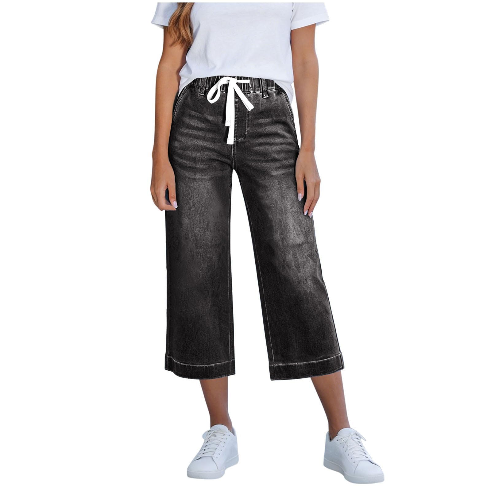 Pantalones vaqueros de algodón 7/8 para mujer, muselina, pierna ancha, con