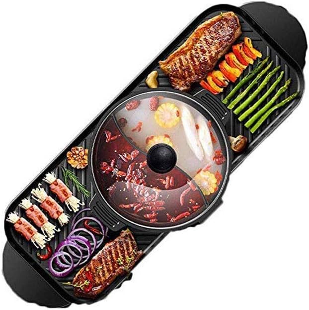 Electric Hot Pot,Household Grilled Fish Plate Multi-Function 2-in-1 Barbecue，Suitable for 2-8