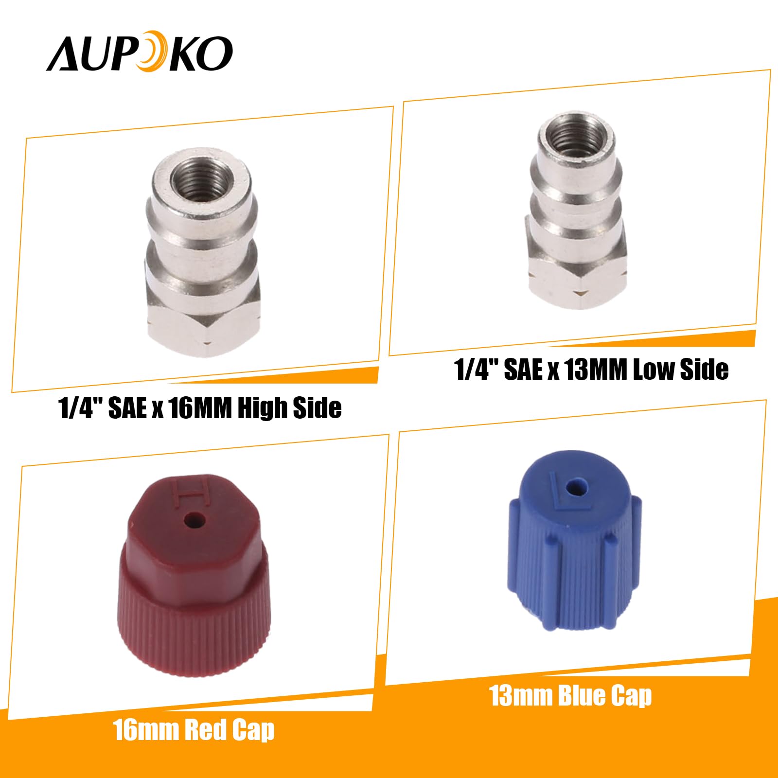 Aupoko Kit di Adattatore di Conversione da R12 R22 a R134A, Set da 2 Valvole Alta/Bassa con Attacco Retrofit, Dimensioni 1/4" SAE e 7/16" - 20 UNF, Adattatore di Conversione