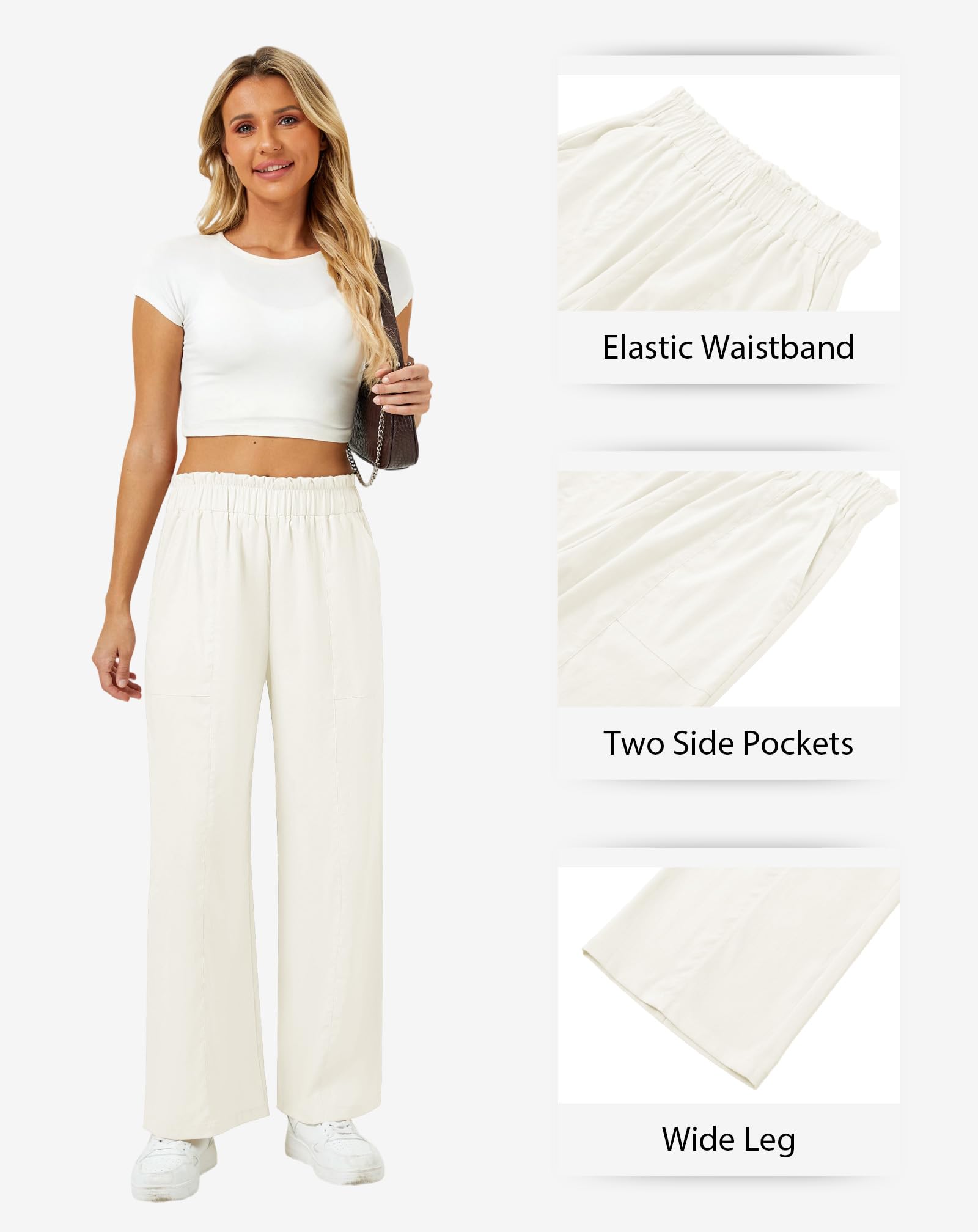 SEMARO Pantalones casuales de lino para mujer, de pierna ancha, cintura alta, estilo palazzo, holgados, trajes de vacaciones en la playa 2025