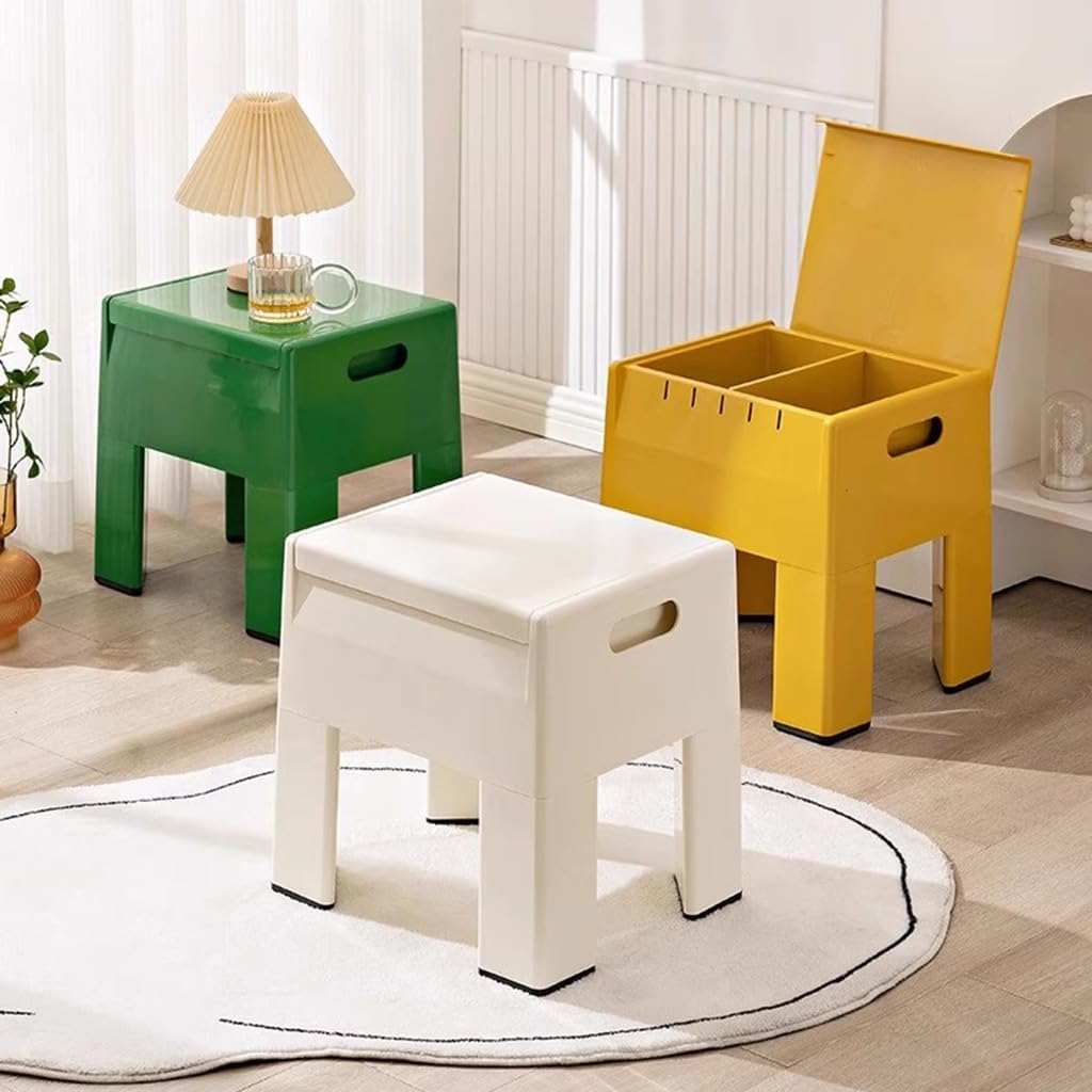 MANUKS Sgabello Basso Plastica Sgabello Portaoggetti Multifunzione Carico Massimo 150Kg Cambio Scarpe Sgabello per Soggiorno Camera da Letto Trucco,36×30×40cm (Bianco)