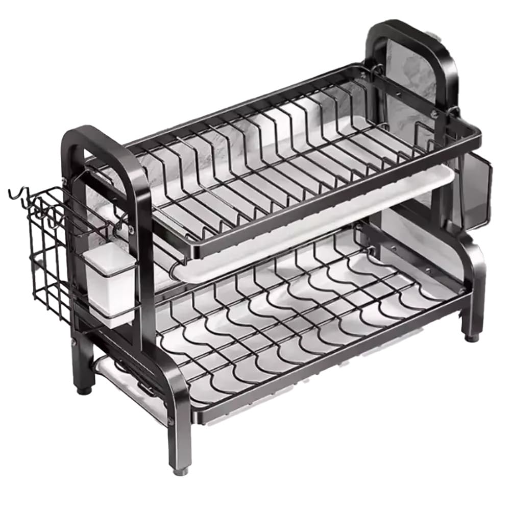 CTRLZS Dish Drying Rack with Utensil Holder, Cutting Board Holder, and Drainboard Tray - Space-Saving Kitchen Counter Organizer