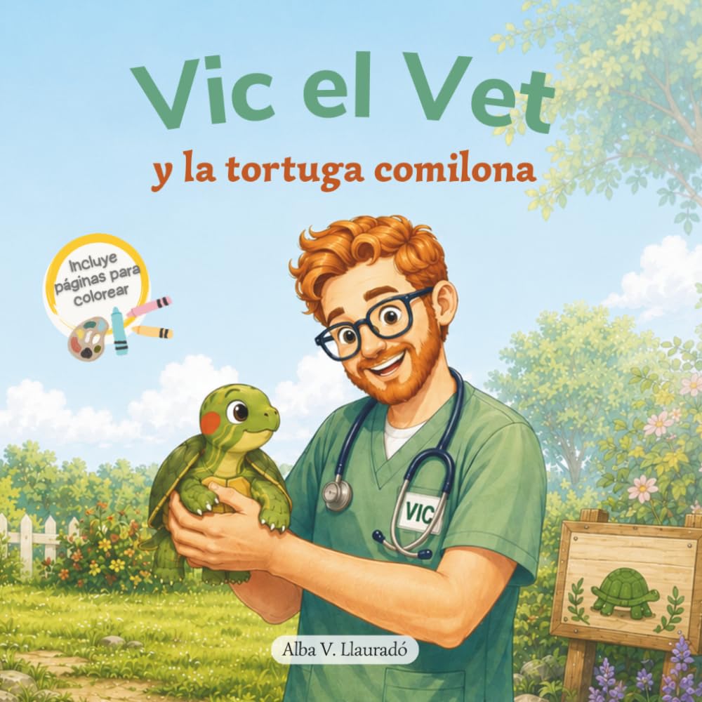 Vic el Vet y la tortuga comilona: Un cuento infantil sobre mascotas para niños de 2 a 7 años | Incluye Pinta y Colorea