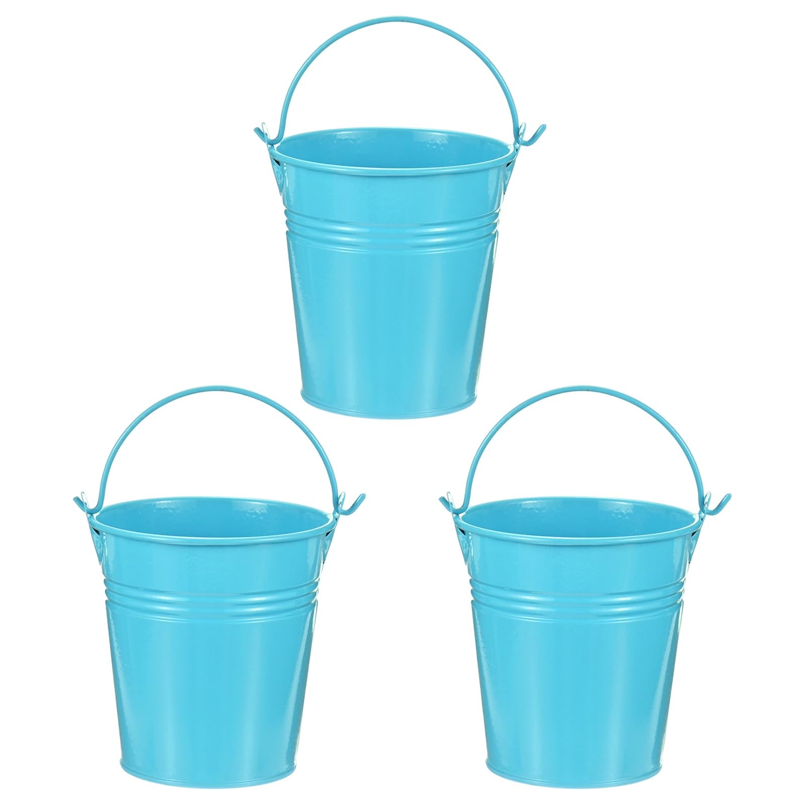 M METERXITY 3-Pack Small Metal Bucket with Handle, 3.1 x 3.3 Inch Iron Mini Buckets for Farmhouse Flower/Garden Planters/Decorative Table Centerpieces [Blue]