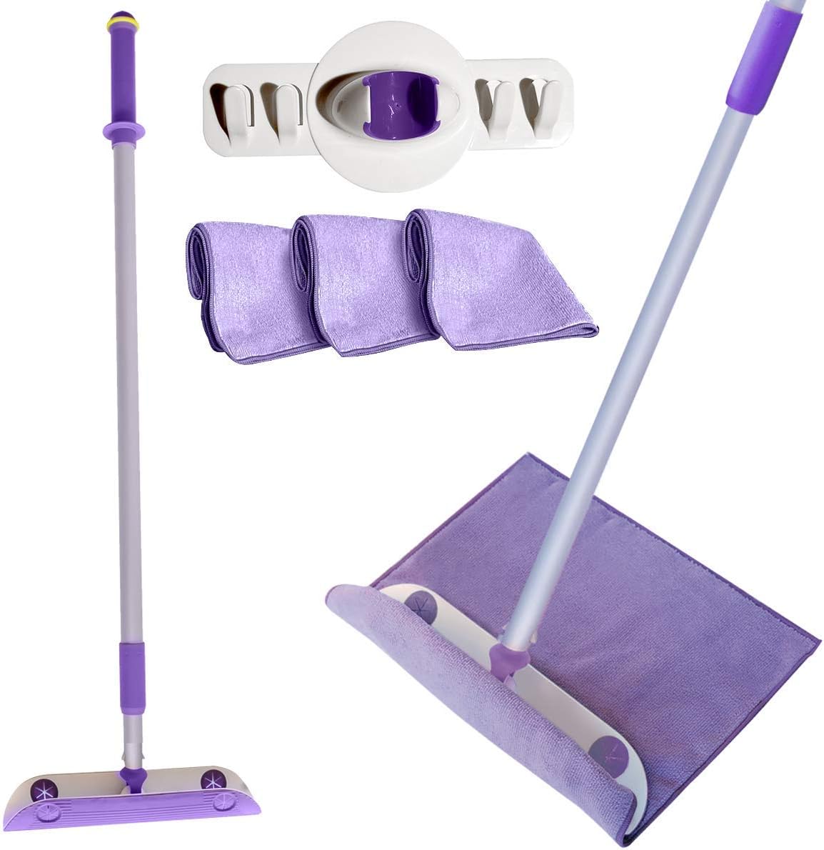 WonderWedgie Microfiber Cleaning System, 3 Cloths, Telescoping Pole, Storage Organizer Dust, Sweeps, Mops