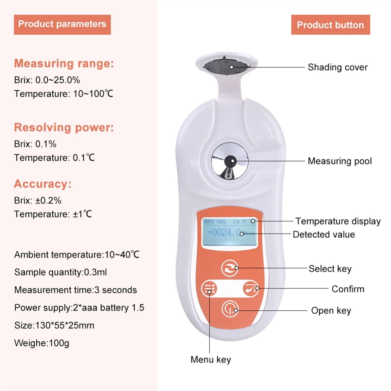 Vee Gee 43012 Brix Hand Refractometer, 0 to 20% Brix with ATC