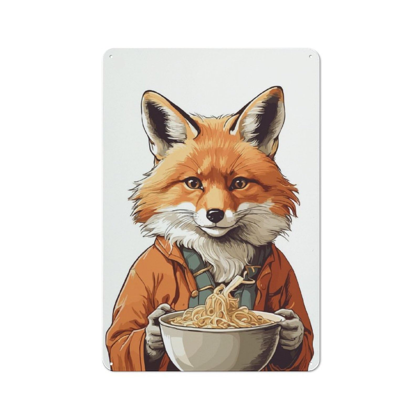 Junmoney Cute Fox Ramen Japan Metal Wall Plaque With Design 30X20cm, Old Fashioned Vintage Wall Decor For Living Room, Hallway, Kitchen Or Cafe