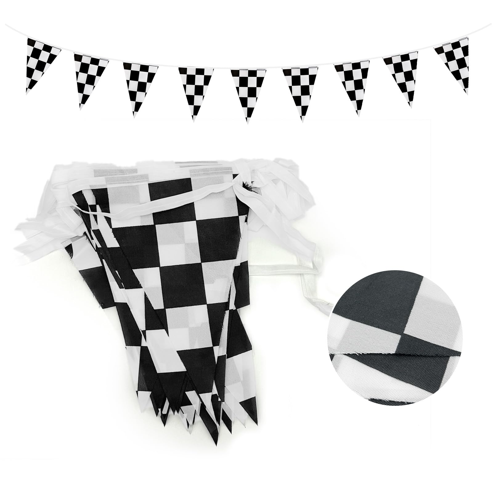 Bannière Damier 10m Drapeau Course - Décoration Fête Thème Voiture Anniversaire, Réutilisable