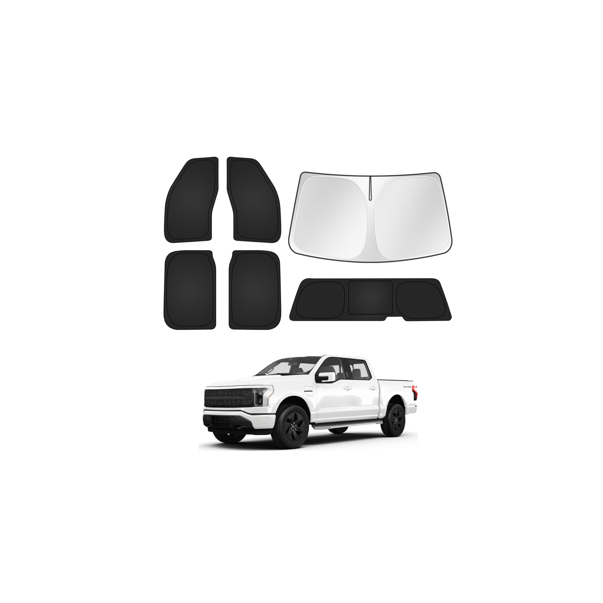 Canvcle Window Shades for Ford F150 2021-2026 F-150 Accessories Windshield Sun Shade Side Rear Window Covers Sunshade Sun Visor Shield Privacy Protection for Camping Keep Vehicle Cool Black 6PCS