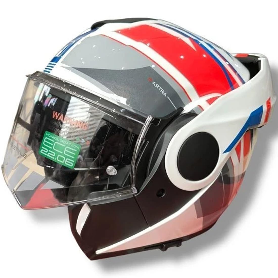 Casco Reversibile Modulare MPH ARTRA Bianco Rosso Blu Lucido Per Moto e Scootere Omologato ece 22.06