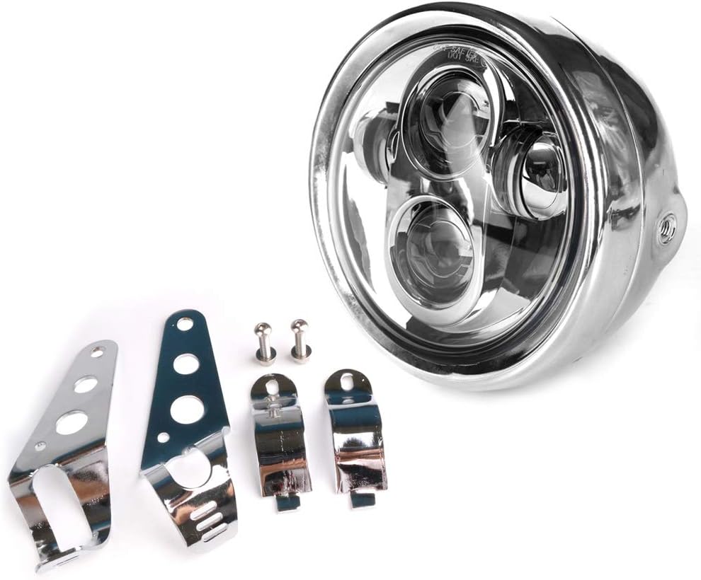 HOZAN Chrome Motorcycle Headlight Housing with 5.75 5-3/4inch LED Headlight for Suzuki Shadow Motorbikes Metric bikes Cruisers Choppers