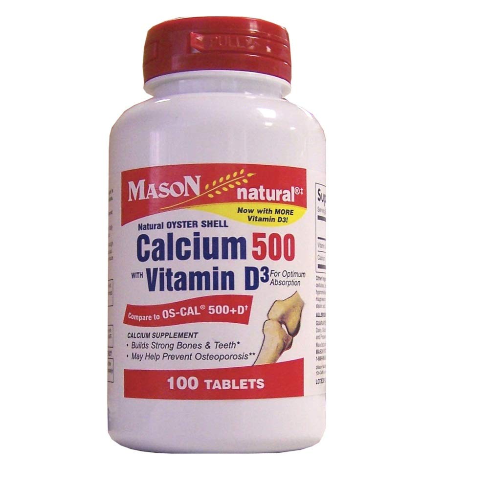 Mason Natural Oyster Shell Calcium 500 Mg Tablets with Vitamin D3-100 Ea