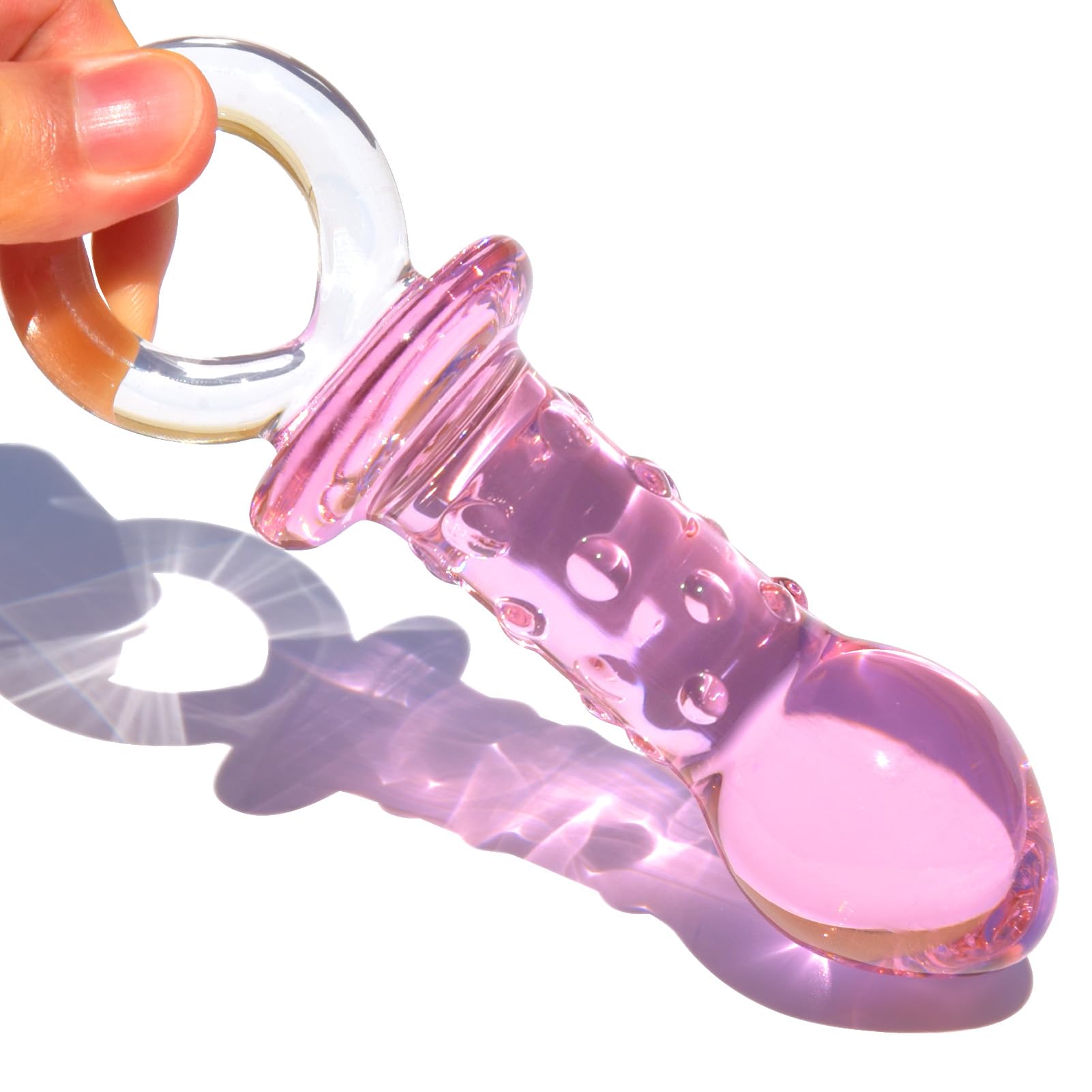 Glass Butt Plug Anal Plug Prostate Massager with Bumps and Pull Loop Pink Fetish Anal Dilator Masturbation Sex