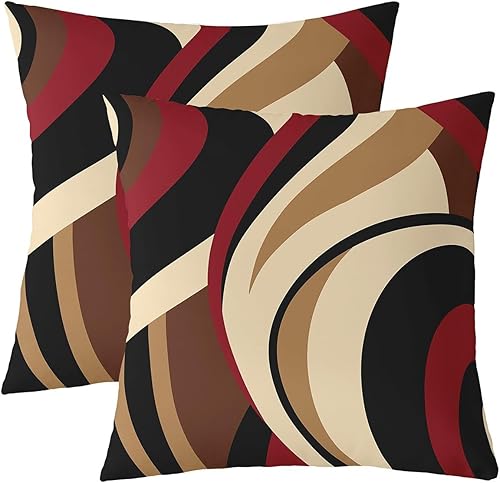 Fundas de almohada en espiral de color rojo y marrón, fundas de almohada modernas y simples con diseño de remolinos de rayas abstractas para niños,
