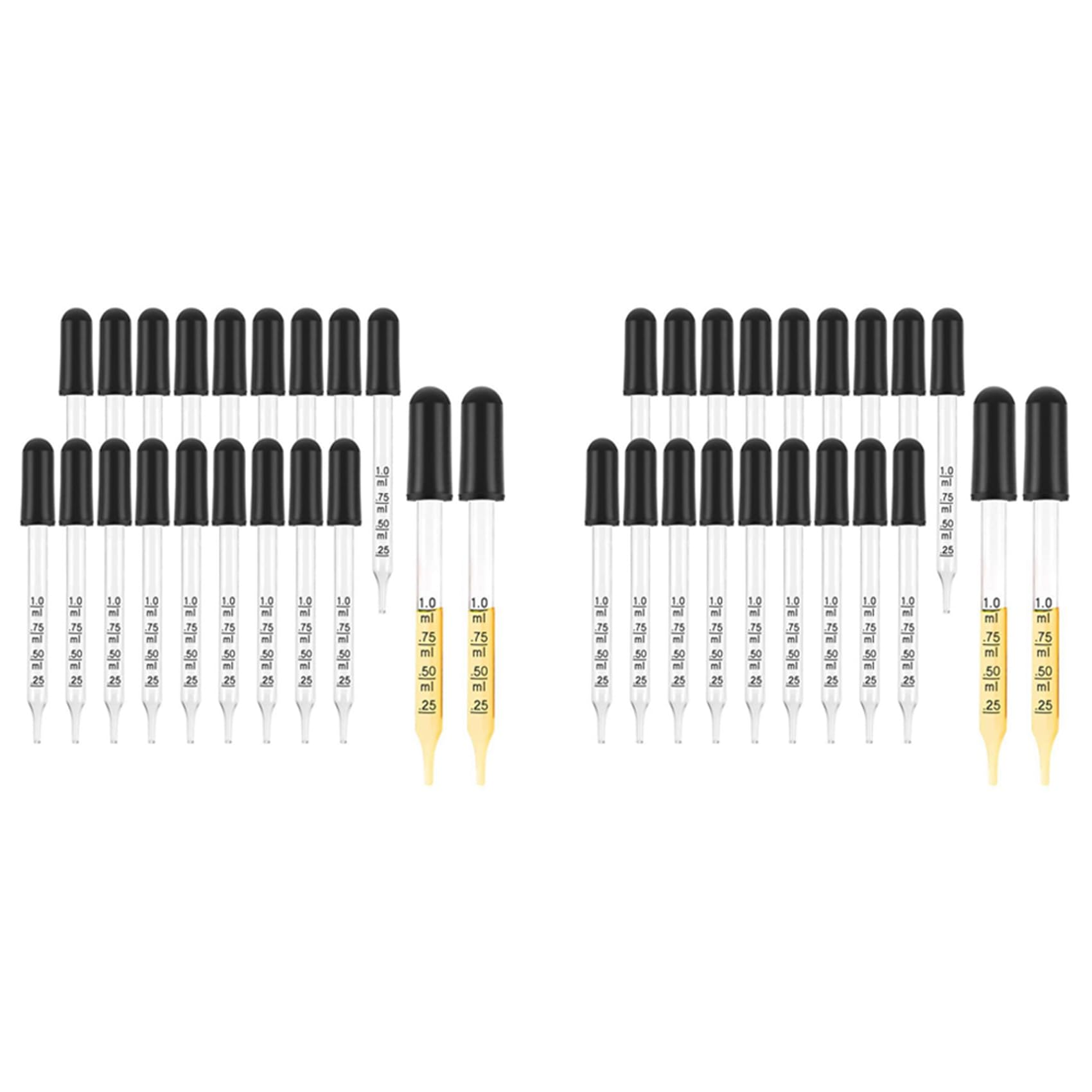 Hndhbfgrt 40Pcs 1Ml Glass Liquid Droppers, Eye Dropper Pipettes with Black Suction Bulb, for Makeup Art Liquid,Straight Tip Style