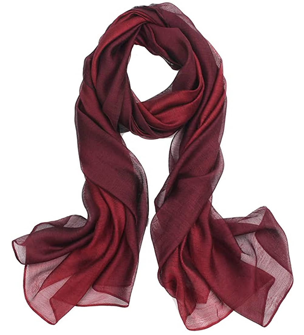 Qikegooods Women's Red Wine Cotton Silk Scarves For Gradient Color Long Shawl Wrap Neck Scarves Soft Scarf Shawl Wrap Stole Scarf