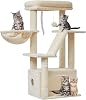 Taoqimiao Cat Tree, 98cm Cat Tower for Indoor Cats, Small Cat Tree Suitable for Kittens with Luxurious Cat Condo, Adjustable Basket and Luxurious Perch, MS029SM Beige