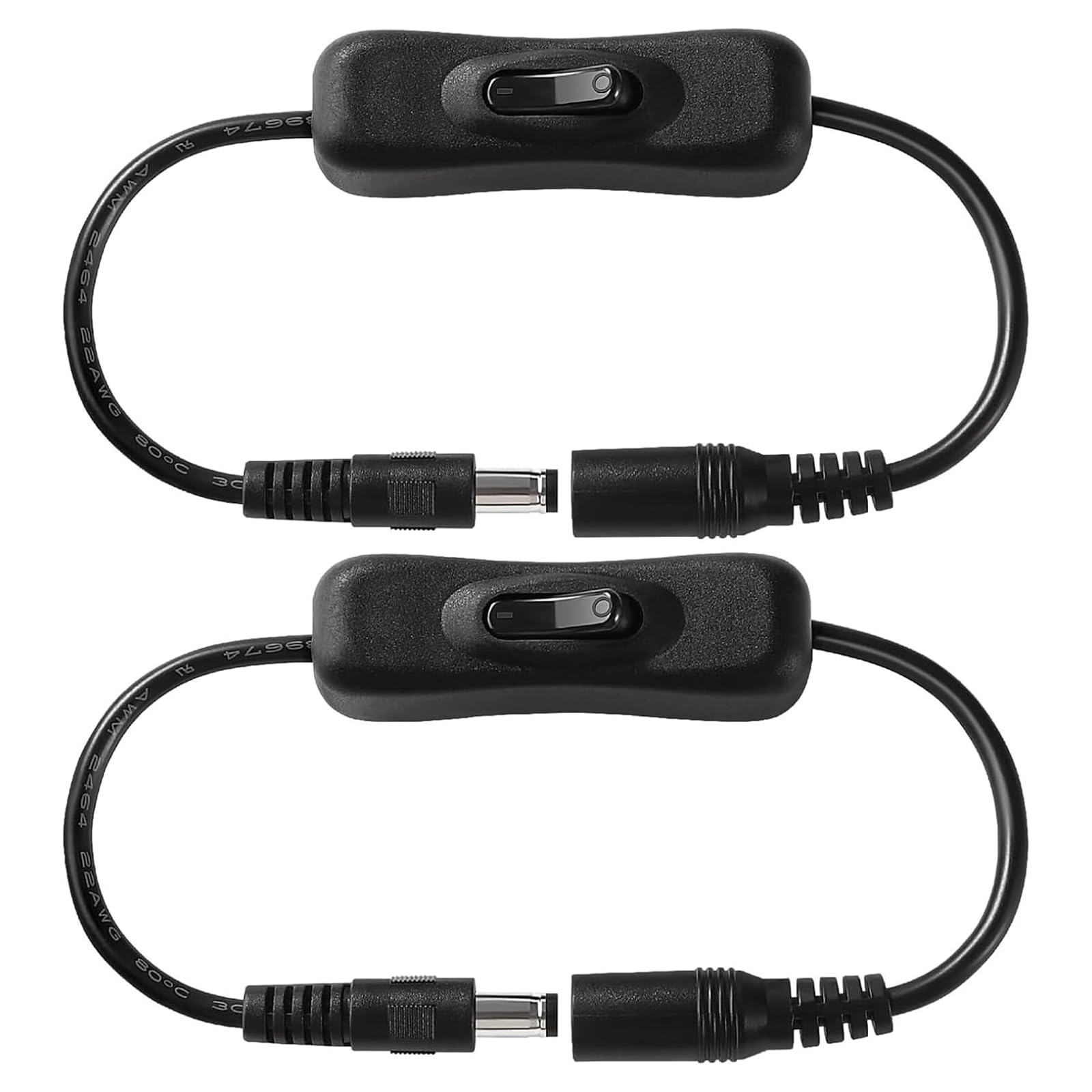 Flomiara 2 Pack DC 5.5 x 2.1mm Inline Power Switch Cable, Male to Female DC Extension Lead with On/Off Switch for LED Strip Lights, CCTV Cameras, Router, 12V 24V, 30cm, Black