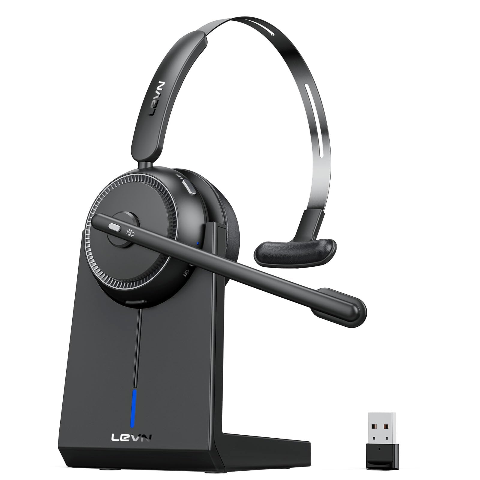 LEVN Wireless Headset 5.2, Wireless Headset with Mic for Work with(Noise Cancelling),Bluetooth Headphones for Work from Home/Office/PC/Computer/Center(Black)