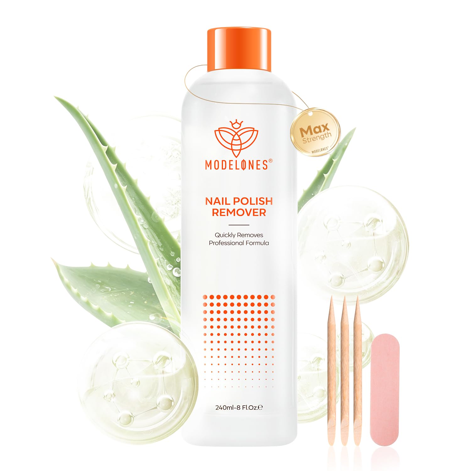 Modelones Nail Polish Remover Maximum-Strength Acetone Nail Polish Remover Kit Nail Glue Remover with Aloe Vera Extractt Oil for Nail Moisturizing & Care, Acrylic Dip Powder Remover (8 FL.Oz.)