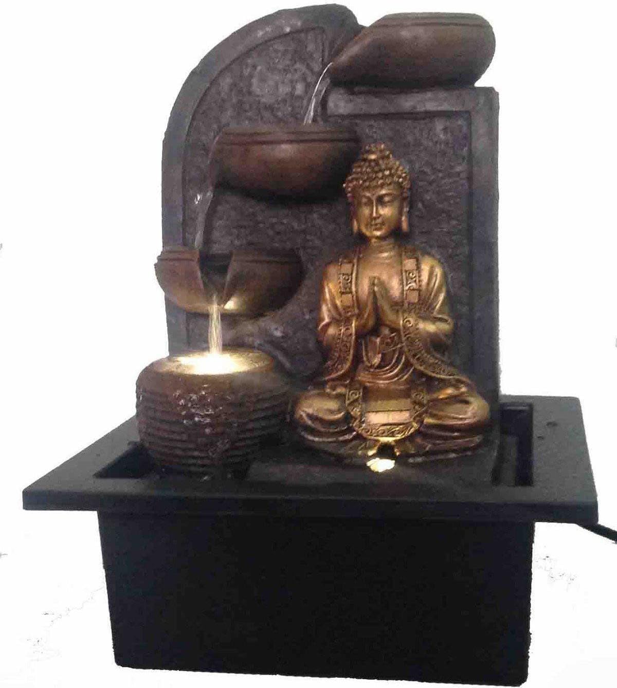 GOLDILUXE Buddha Statue Indoor/Outdoor Table Top Water Fountain for Home Decorative Vastu Figurine - Religious Murti Gift Item/Temple/Office Decorative Showpiece - 26 cm (Polyresin, Gold)-image-45