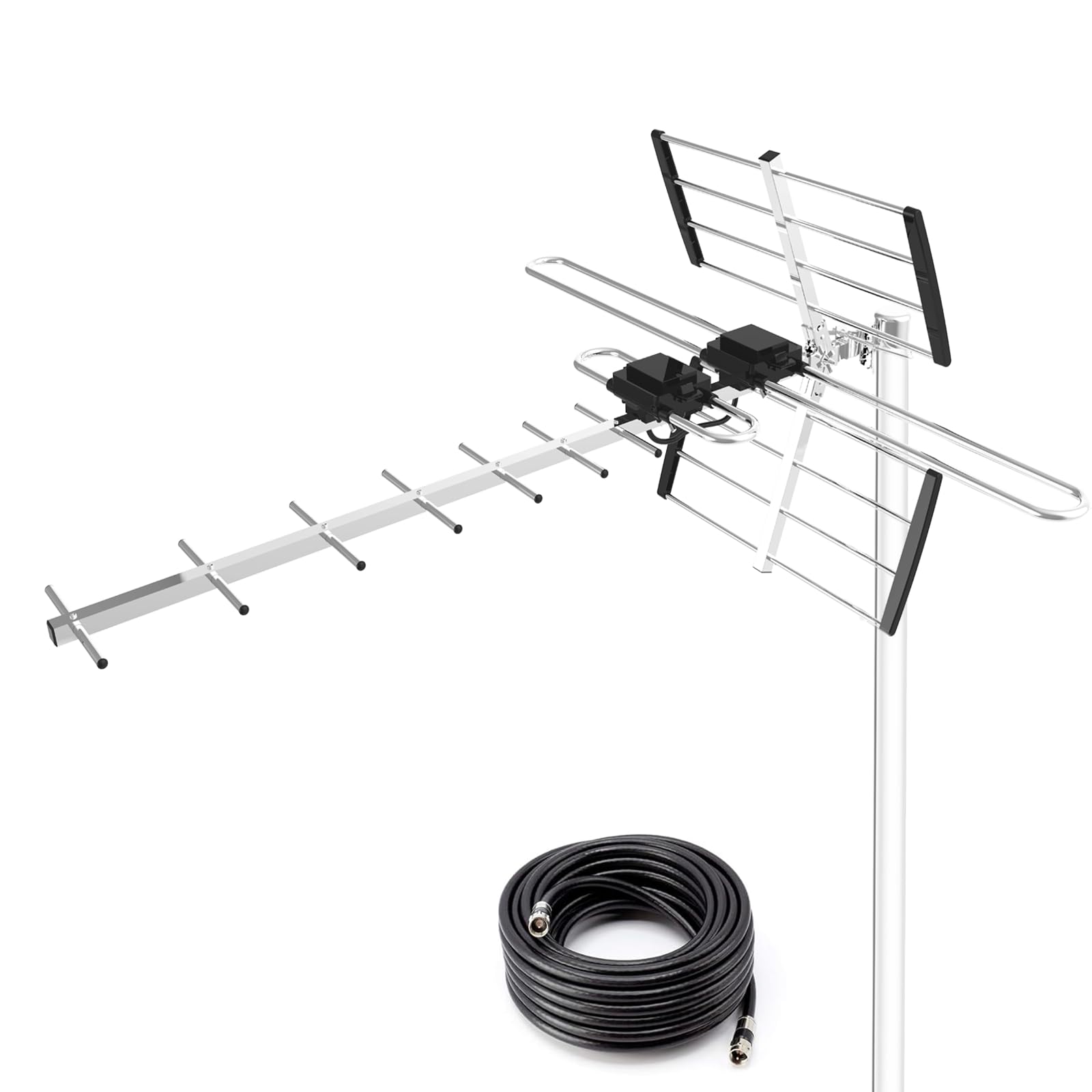 Antenne TV d'extérieur Yagi HD, antenne TV longue portée pour Smart TV avec câble de 10 m et amplificateur intégré offrant un signal supérieur pour votre télévision à domicile