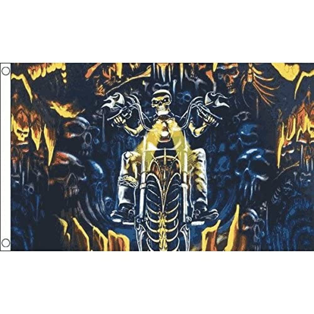 AZ FLAG - Skull With Motorcycle Flag - 3x5 Ft - 100D Polyester Pirate Banner with Two Metal Grommets - Fade Resistant - Vivid Colors - 3' x 5' Feet - 150x90 Cm