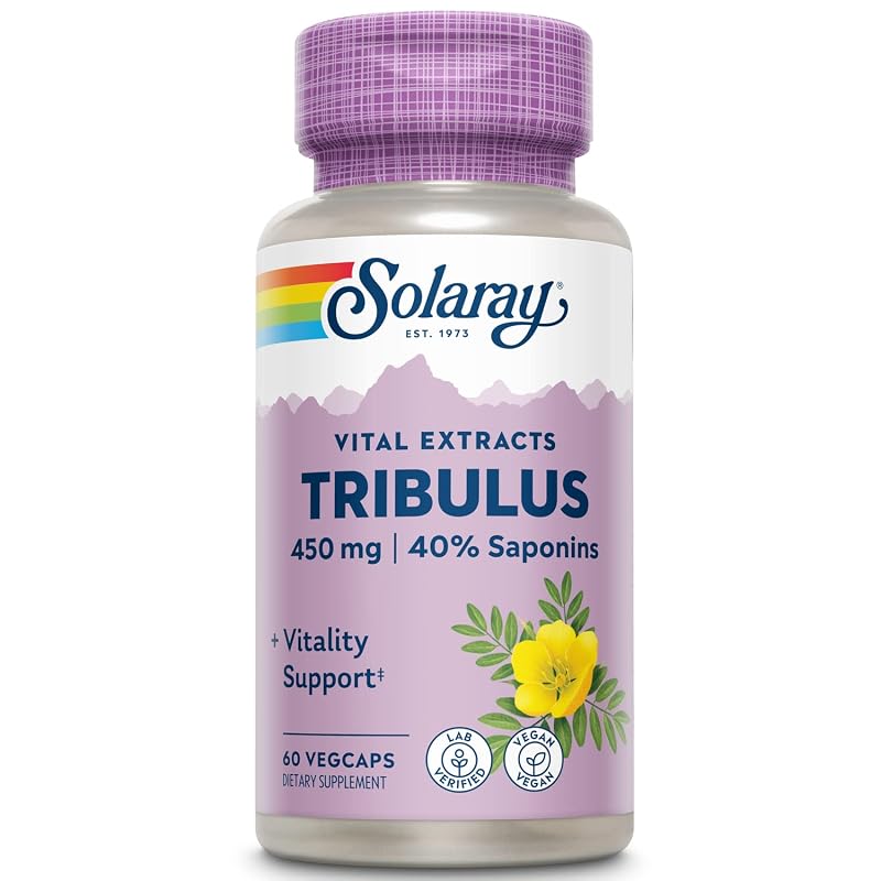 SOLARAY Suplemento fitoterápico de Tribulus, extrato de fruto, 450 mg, 60 cápsulas vegetais