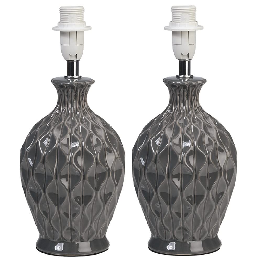 2 Pack - Slate Grey Vintage Ceramic Table Desk Lamp Base | 28cm Height | 1 x SES E14 Lamp Bulb Required | in-Line Switch | UK Approved | Honeycomb Urn Design